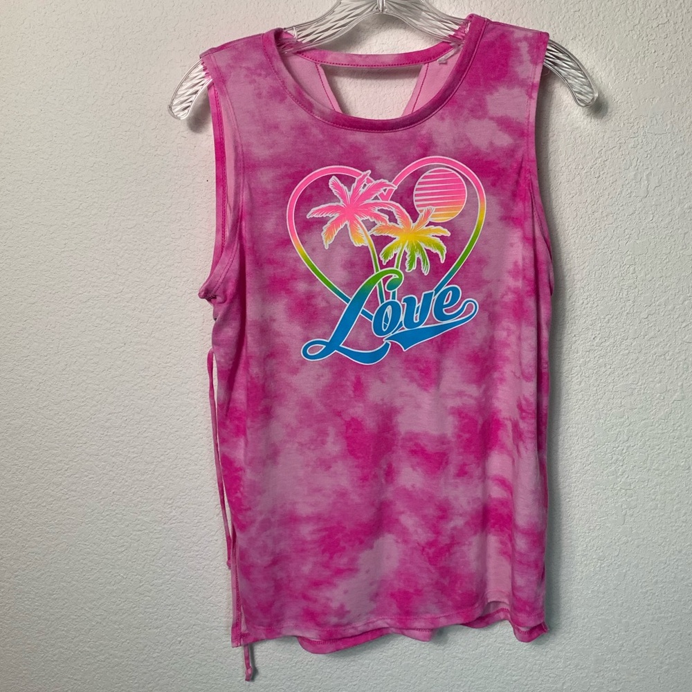 Pink tie dye graphic sleeveless tee love & palms